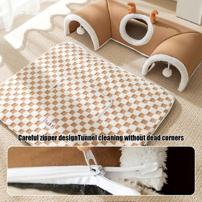 Túnel Cama para Gatos con Juguetes - Casa Cueva Plegable y Lavable - Image 6