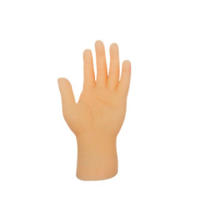 Flesh-toned silicone miniature hand making a peace sign gesture, designed as a funny cat finger stall toy. - Image 6