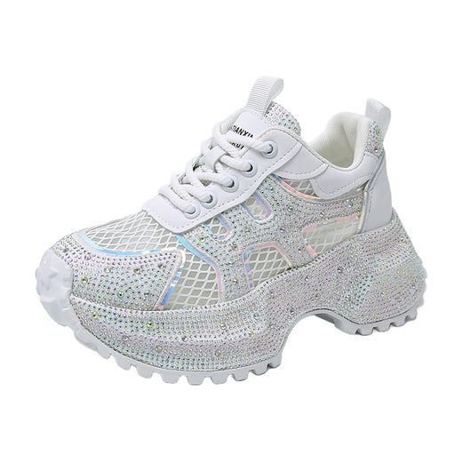 Zapatillas Deportivas Plataforma Gruesa para Mujer con Brillo y Cristales - Amarillo Claro - Image 45
