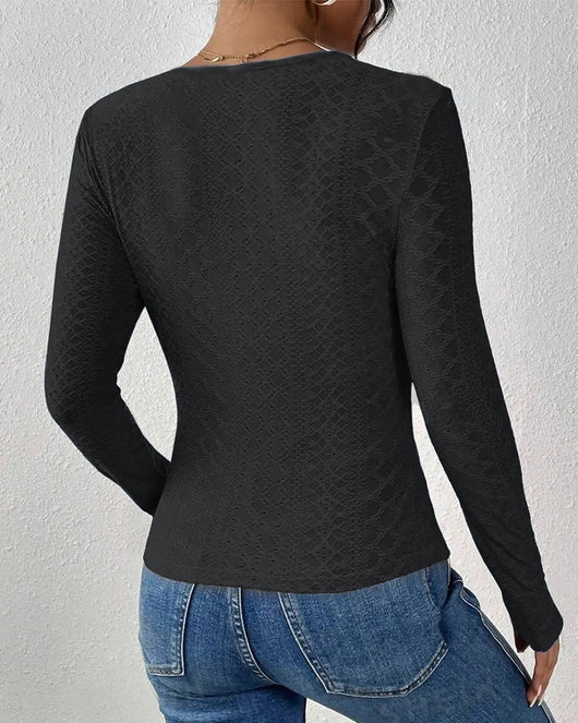 Blusa Elegante de Manga Larga con Panel de Encaje y Cuello en V para Mujer - Image 12