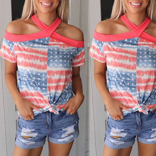 Blusa Estampada con Cuello Halter y Manga Corta - Image 10