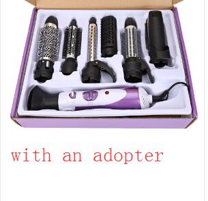 Seven-in-one hair dryer set with white and purple main unit and multiple black styling attachments in an open box. - Image 7