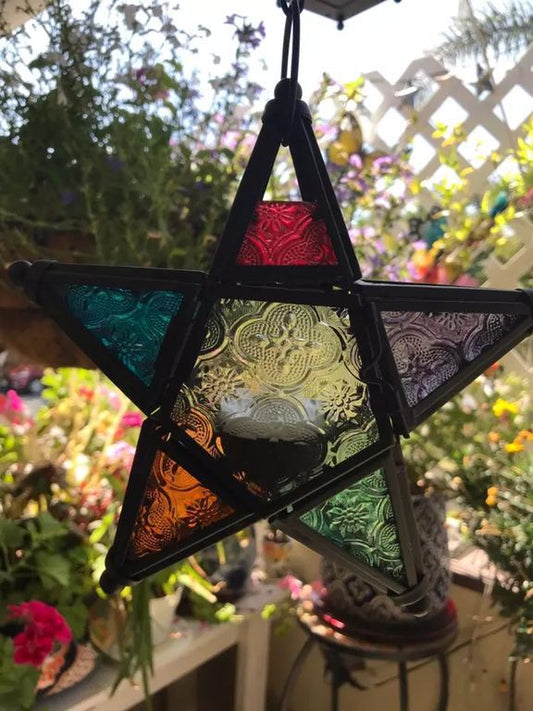 Lámpara Decorativa Pentagrama en Vidrio Grabado con Base de Hierro - Image 2