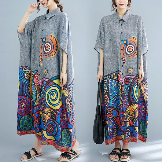 Vestido Camisero Artístico Talla Grande con Estampado Verano - Image 4