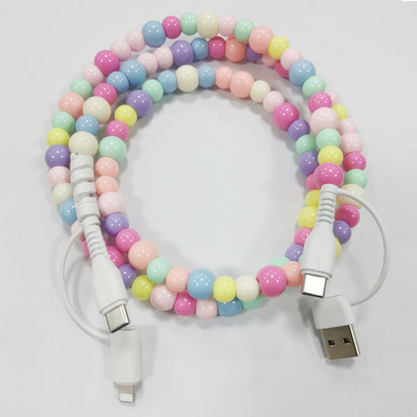 Cable de Carga y Datos Dual con Cuentas Decorativas de Colores