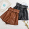 Shorts de Cuero PU Cintura Alta Elástica para Otoño e Invierno
