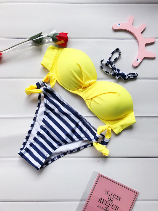 Bikini Rayado con Push Up para Mujer - Traje de Baño Realzador