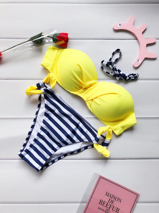 Bikini Rayado con Push Up para Mujer - Traje de Baño Realzador