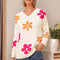 Blusa Casual de Punto con Cuello V y Mangas Largas Estampado Floral
