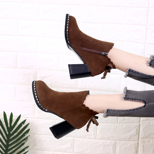 Botas Martin Cortas para Mujer - Tacón Alto Cálido Otoño Invierno con Moños - Image 3