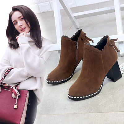 Botas Martin Cortas para Mujer - Tacón Alto Cálido Otoño Invierno con Moños - Image 2
