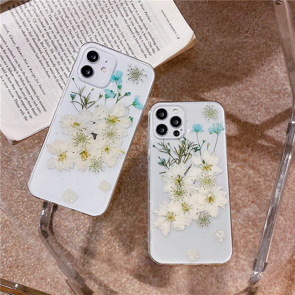 Funda Transparente para Celular con Flores Secas y Adhesivo de Gel Suave