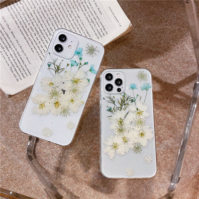 Funda Transparente para Celular con Flores Secas y Adhesivo de Gel Suave