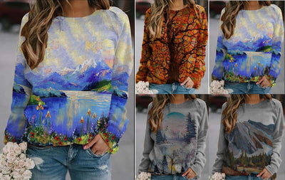 Suéter de manga larga con estampado de paisaje - Image 11
