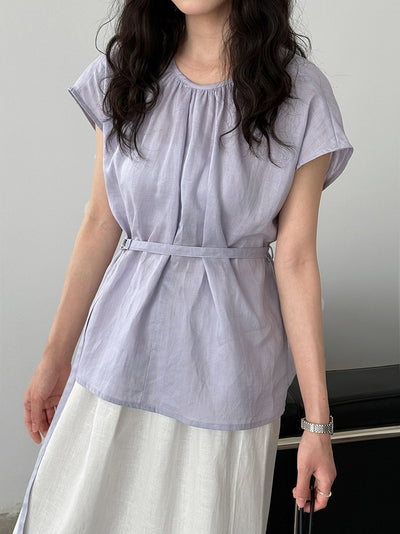 Blusa Tencel Lino Cuello Redondo Ajustada para Mujer - Image 26