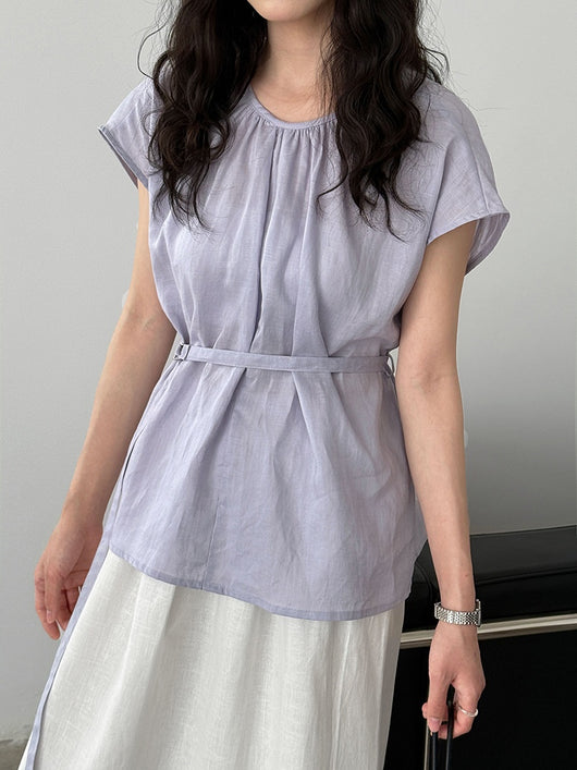 Blusa Tencel Lino Cuello Redondo Ajustada para Mujer - Image 26