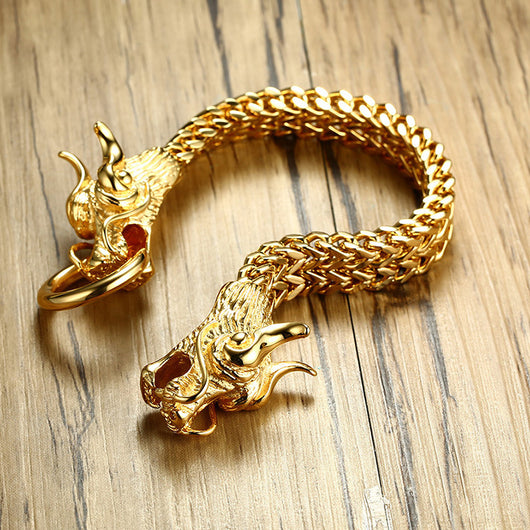 Pulsera de Acero Titanio con Cabeza de Dragón Dorado para Hombre - Image 5