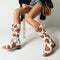 Botas Vaqueras Talla Grande con Estampado Vaca y Tacón Cuadrado Vintage