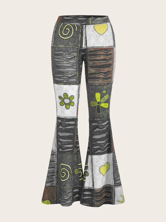 Pantalones Bootcut Ajustados con Estampado Abstracto Moderno - Image 13