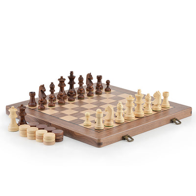 Tablero de Ajedrez y Damas de Madera de Nogal Plegable para Niños - Image 5