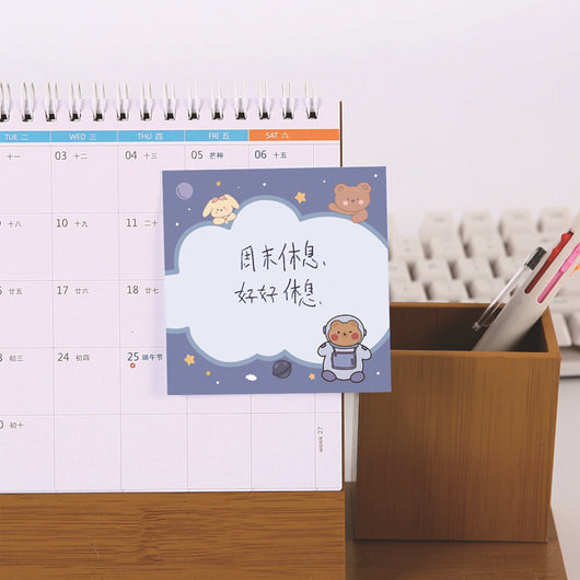 Cute square sticky notes with a brown cartoon bear, "Peace Love" text, and dotted lines on a white background. - Image 2