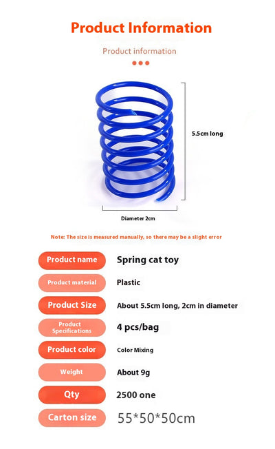 Colorful plastic spring cat toys in pink, yellow, green, and blue, packaged in a clear plastic bag. - Image 8