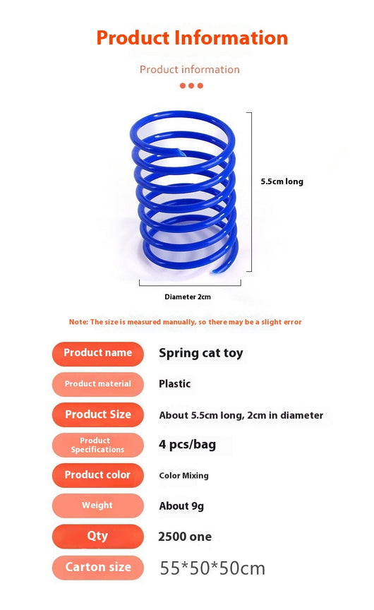 Colorful plastic spring cat toys in pink, yellow, green, and blue, packaged in a clear plastic bag. - Image 8