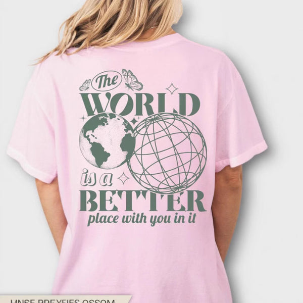 Playera Holgada de Algodón con Estampa Cielo Estrellado y Tierra 2D