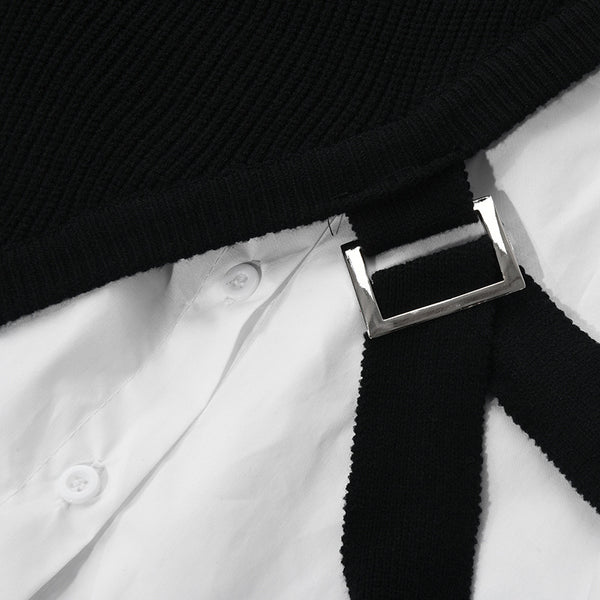 Conjunto Dos Piezas: Chaleco Diseño Irregular y Camisa Blanca