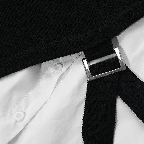 Conjunto Dos Piezas: Chaleco Diseño Irregular y Camisa Blanca