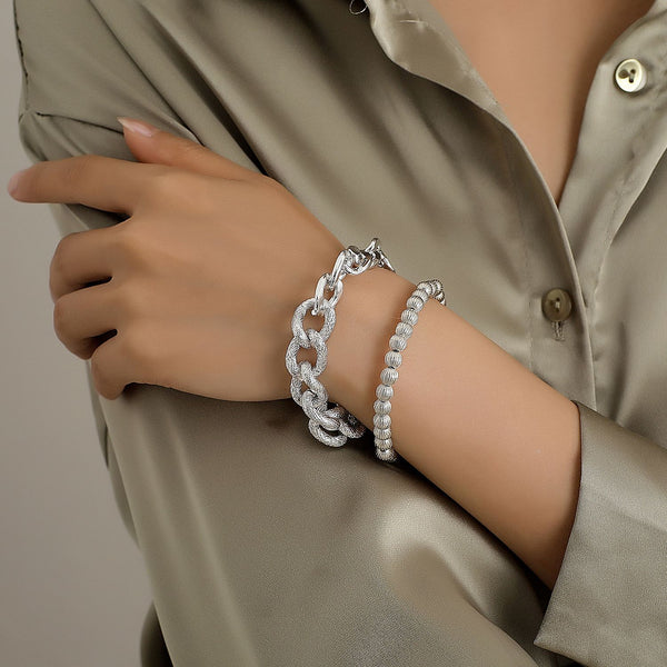 Pulsera Doble Capa Geométrica de Aleación de Aluminio para Mujer