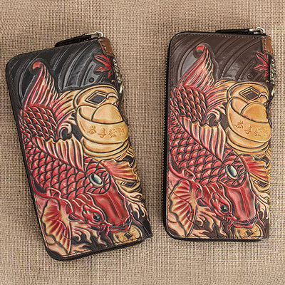 Billetera de Cuero Retro Artesanal con Grabado Tradicional - Image 5