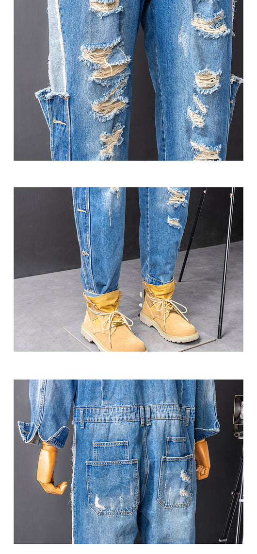 Mono Cargo Hip Hop Denim Rotos con Lavado Urbano - Image 11