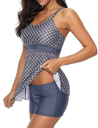 Traje de Baño Enterizo Levantador con Diseño Tartán Gris para Mujer - Image 5