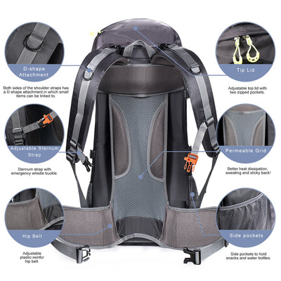 Mochila de Senderismo 68L Impermeable con Carga Solar - Image 11