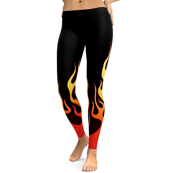 Legging Esportivo Transpirável Feminino com Estampa de Chamas Degradê