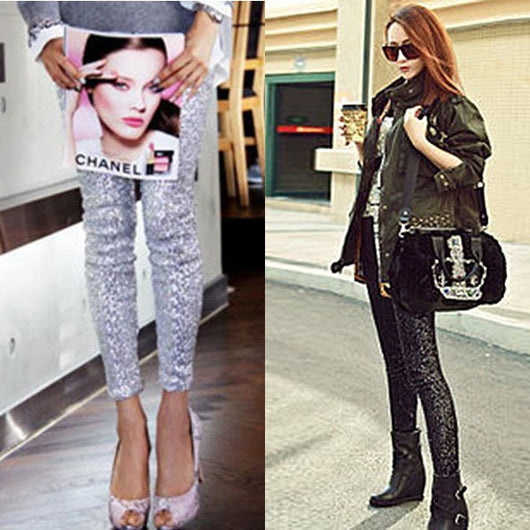 Leggins de Lentejuelas Doradas Talla Grande - Diseño Coreano Ajustado - Image 3