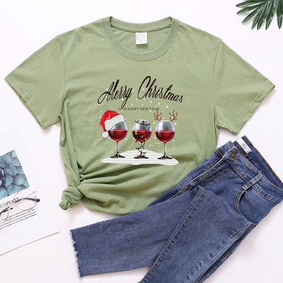 Playera Navideña con Estampado de Tres Copas de Vino - Image 26