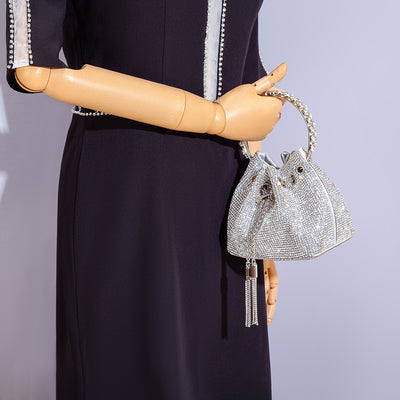Bolso Retro de Diamantes con Incrustaciones de Cristal y Herrajes Metálicos