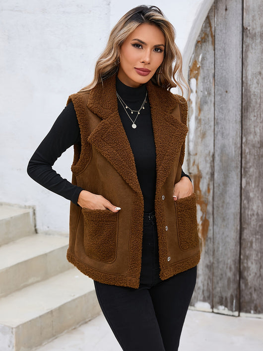 Chaleco de Gamuza con Cuello de Pana y Costuras Decorativas para Mujer - Image 11