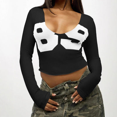 Blusa Estampada Ajustada de Cuello en U y Manga Corta - Image 4