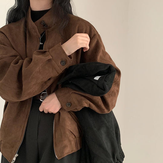 Abrigo Retro de Ante Cálido con Doble Cierre - Perfecto para Otoño Invierno