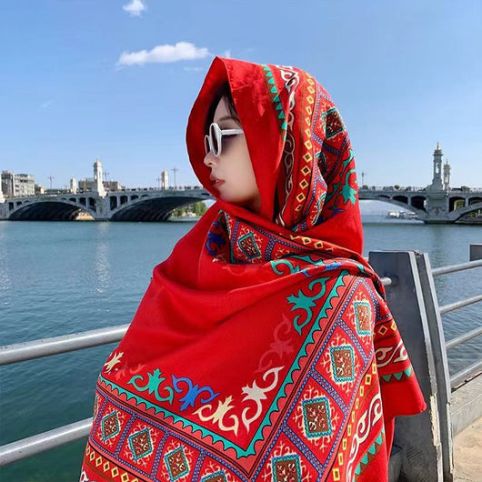 Rebozo Étnico de Algodón con Protección Solar y Flecos - Image 8
