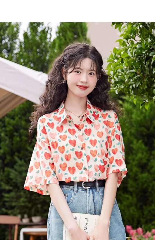 Blusa Retro Estilo Hong Kong con Estampado de Corazones para Mujer - Image 13