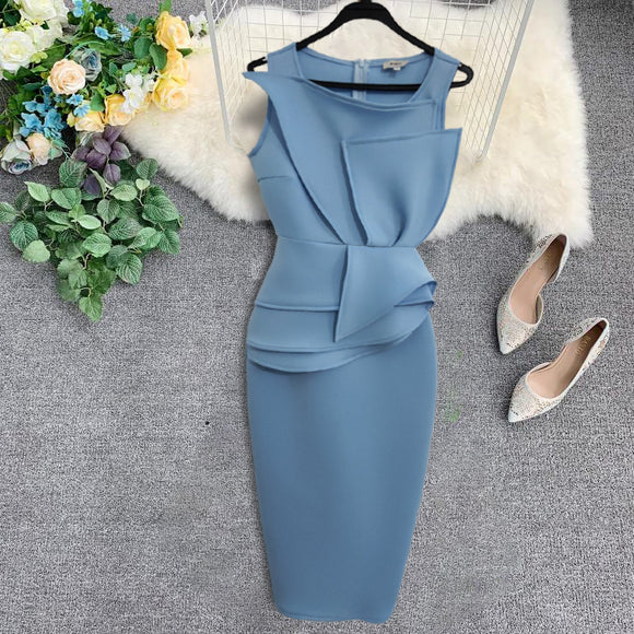 Vestido Midi con Volantes y Falda Acampanada