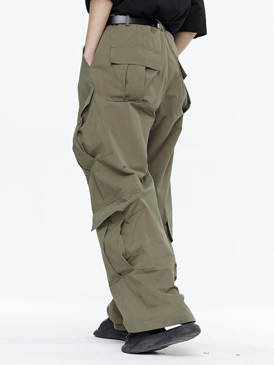 Pantalones Cargo Tácticos Verde Militar con Piernas Rectas y Múltiples Bolsillos - Image 4