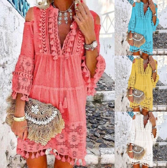 Blusa de Encaje Midi con Flecos Delicados