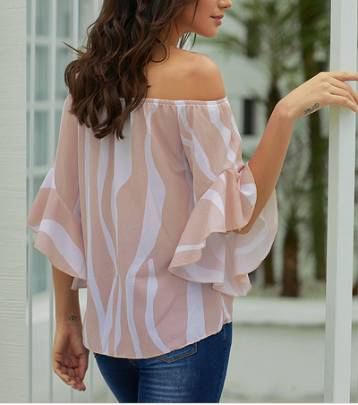 Blusa de Verano Elegante con Cuello Tubo y Mangas Trompeta a Rayas - Image 8