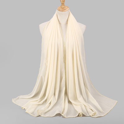 Pañuelo Elegante de Encaje Monocromático y Gasa Perlada para Mujer - Image 9