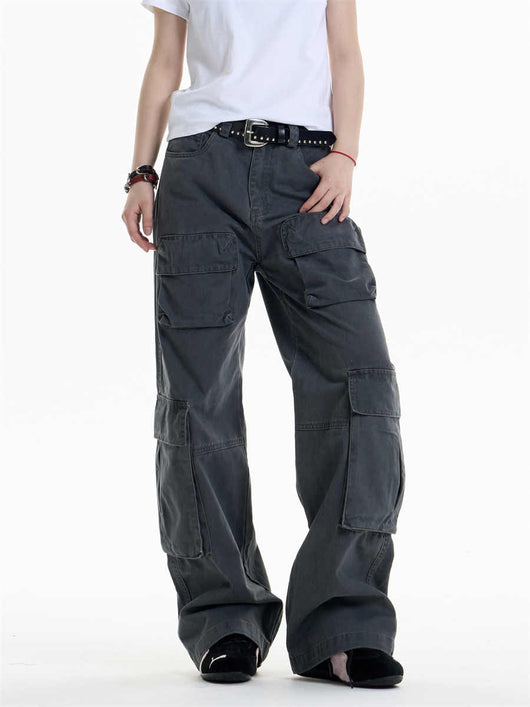 Pantalones Cargo Mujer Cintura Alta Pierna Ancha Casual - Image 8